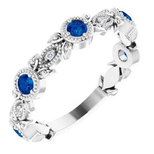 Afbeelding in Gallery-weergave laden, Vintage stijl diamanten ronde blauwe saffier ring 3 karaat wit goud 14K - harrychadent.nl
