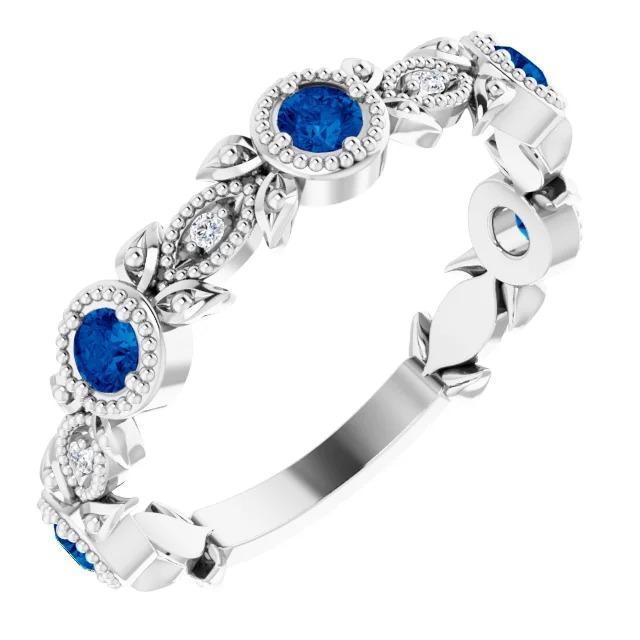 Vintage stijl diamanten ronde blauwe saffier ring 3 karaat wit goud 14K - harrychadent.nl