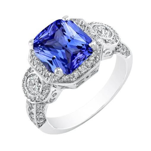 Vintage stijl diamanten saffier stralende geslepen ring 4,50 karaat Milgrain - harrychadent.nl