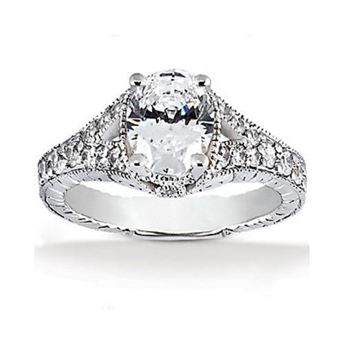 Vintage stijl ovale diamanten verlovingsring 1,51 ct. Wit goud 14K - harrychadent.nl