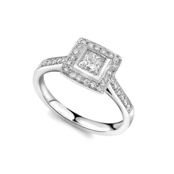 Vintage stijl prinses en ronde geslepen diamanten Halo Ring 2,60 Ct