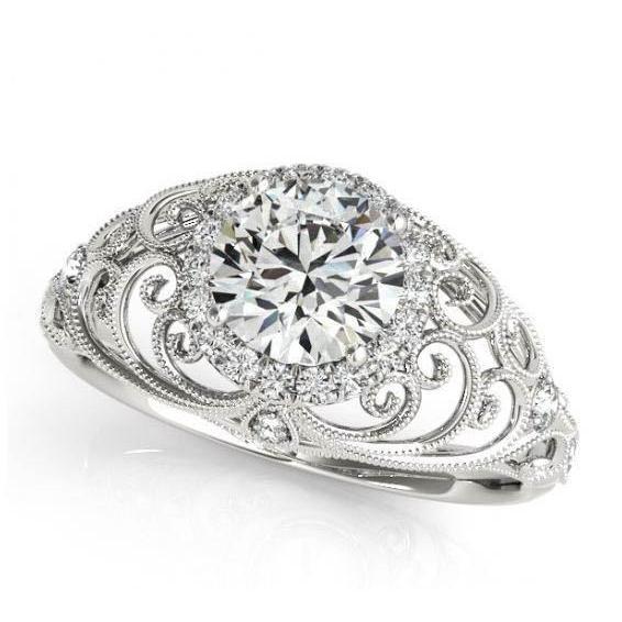 Vintage stijl ronde diamanten ring 1,75 karaat witgoud 14K - harrychadent.nl