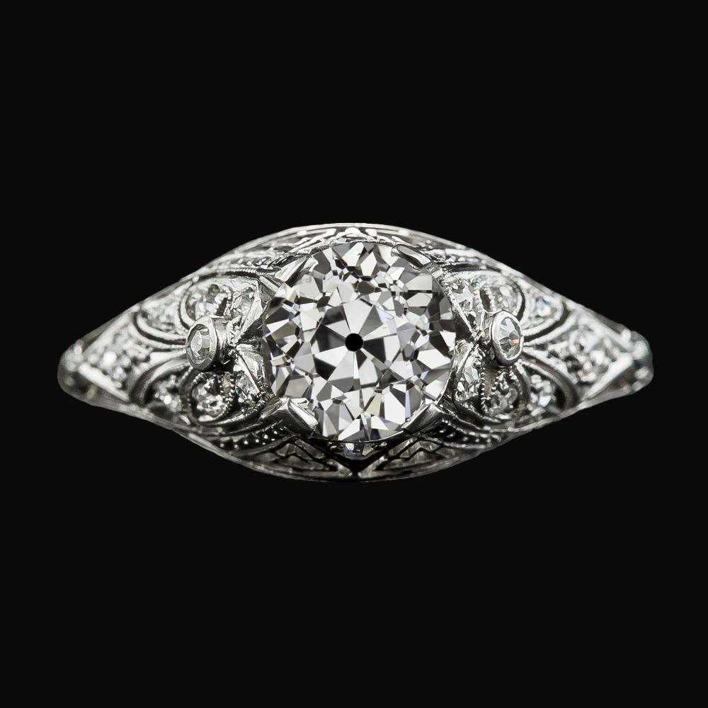 Vintage stijl ronde oude mijnwerker diamanten ring Milgrain schacht 2,25 karaat - harrychadent.nl