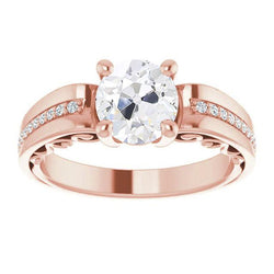 Vintage stijl ronde oude mijnwerker diamanten ring met accenten 4 karaat