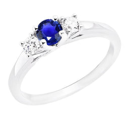 Vrouwen 3 stenen ring ronde Ceylon saffier & diamanten 1,50 karaat