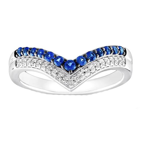 Vrouwen Gouden Ring Enhancer Ronde Diamant & Blauwe Saffierstenen 2 Karaat - harrychadent.nl