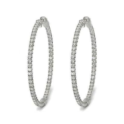 Vrouwen Hoop Oorbellen Prong Set 5.50 Karaat Diamanten Goud Wit 14K - harrychadent.nl