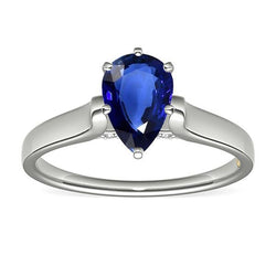 Vrouwen Solitaire Peer Sri Lankaanse saffierring wit goud 2 karaat