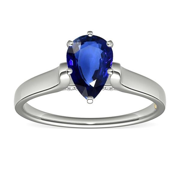 Vrouwen Solitaire Peer Sri Lankaanse saffierring wit goud 2 karaat - harrychadent.nl