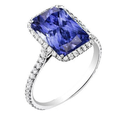 Vrouwen Stralende Halo Blauwe Saffier Ring 4 Karaat Accent Diamanten