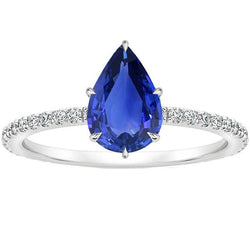 Vrouwen Verlovingsring Peer Blauwe Saffier & Pave Set Diamanten 4 Karaat