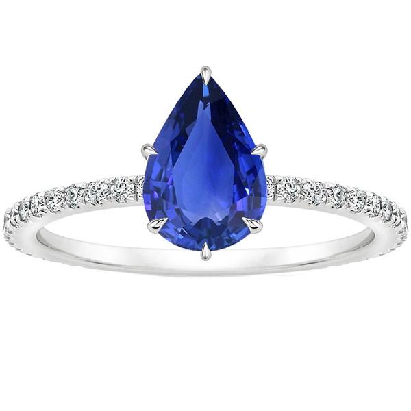 Vrouwen Verlovingsring Peer Blauwe Saffier & Pave Set Diamanten 4 Karaat - harrychadent.nl