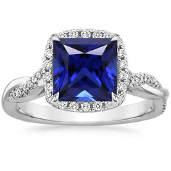 Vrouwen diamant Halo Ring prong Set prinses Blue Sapphire 6 karaat Pave