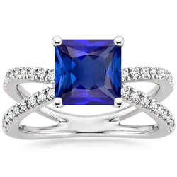 Vrouwen diamanten verlovingsring 6,25 karaat blauwe saffier prinses Center