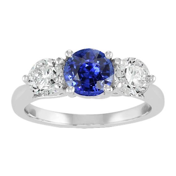 Vrouwen drie stenen ronde natuurlijke blauwe saffier ring 2 karaat diamanten - harrychadent.nl