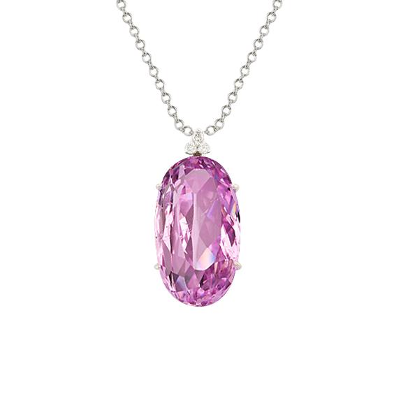 Vrouwen kunzite en diamanten halsketting hanger 20,20 Ct. Wit goud 14K - harrychadent.nl