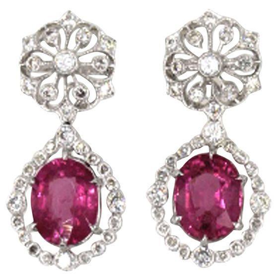 Vrouwen wit goud roze toermalijn diamant bengelen fijne oorbel 14 ct. - harrychadent.nl