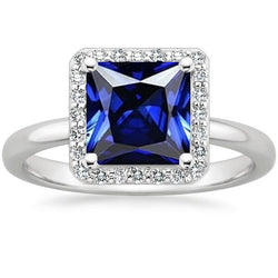 Vrouwen witgouden diamanten Halo prinses blauwe saffier ring 5,50 karaat