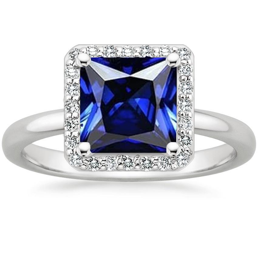 Vrouwen witgouden diamanten Halo prinses blauwe saffier ring 5,50 karaat - harrychadent.nl