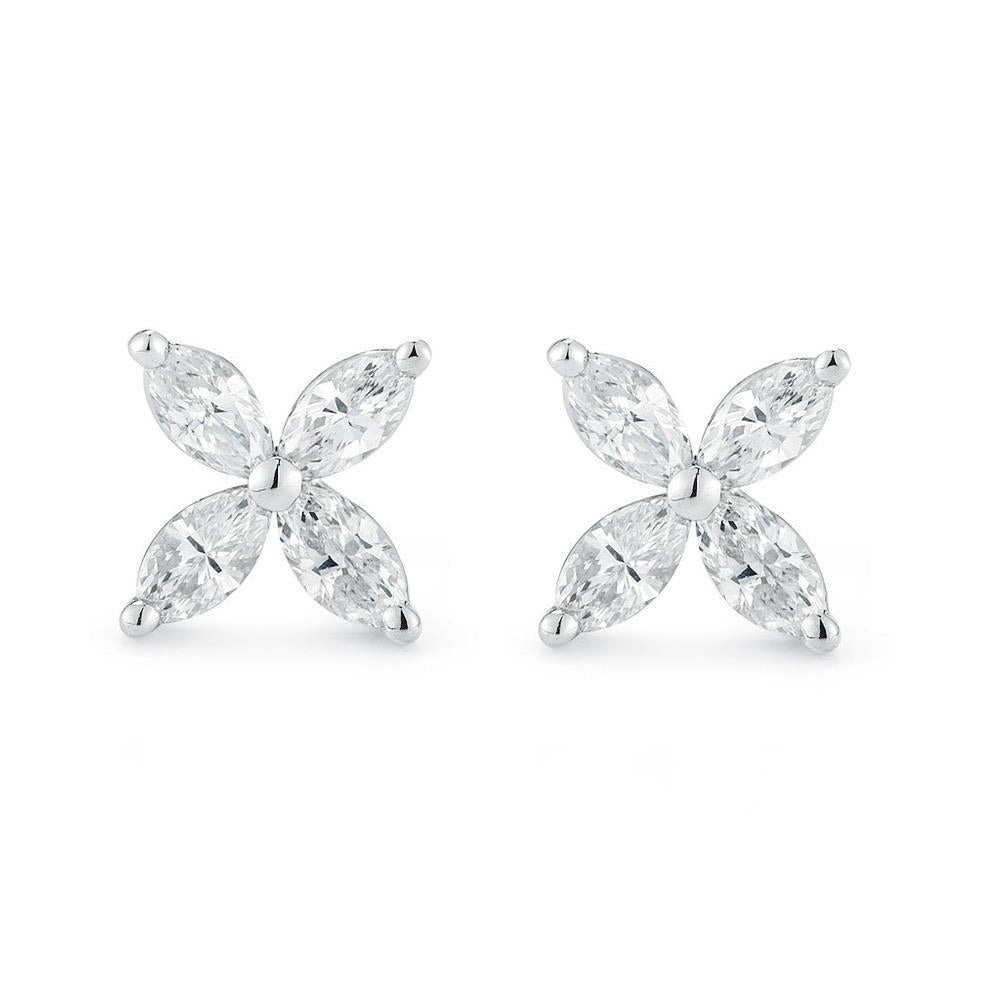 Vrouwen Marquise Echt Diamanten Stud Oorbel 2,40 Karaat Witgouden Sieraden - harrychadent.nl