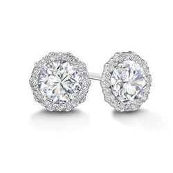 Vrouwen Ronde Echt Diamanten Halo Stud Earring 1,9 Ct. 14K Wit Goud