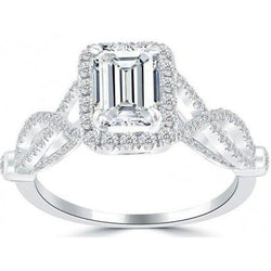 WG 14K 3 Karaat Smaragd & Ronde Halo Ring Gedraaide Schacht Dames Sieraden Natuurlijke uit de aarde gewonnen Diamant