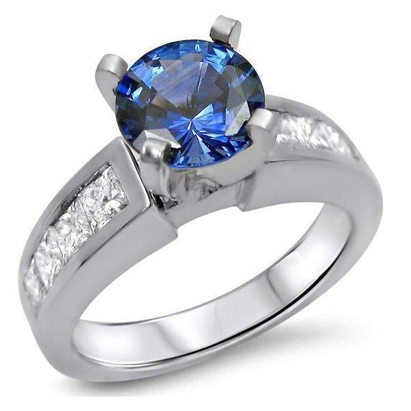 WG 14K ronde en prinses geslepen Ceylon saffier 3.20 ct. Diamanten Ring - harrychadent.nl