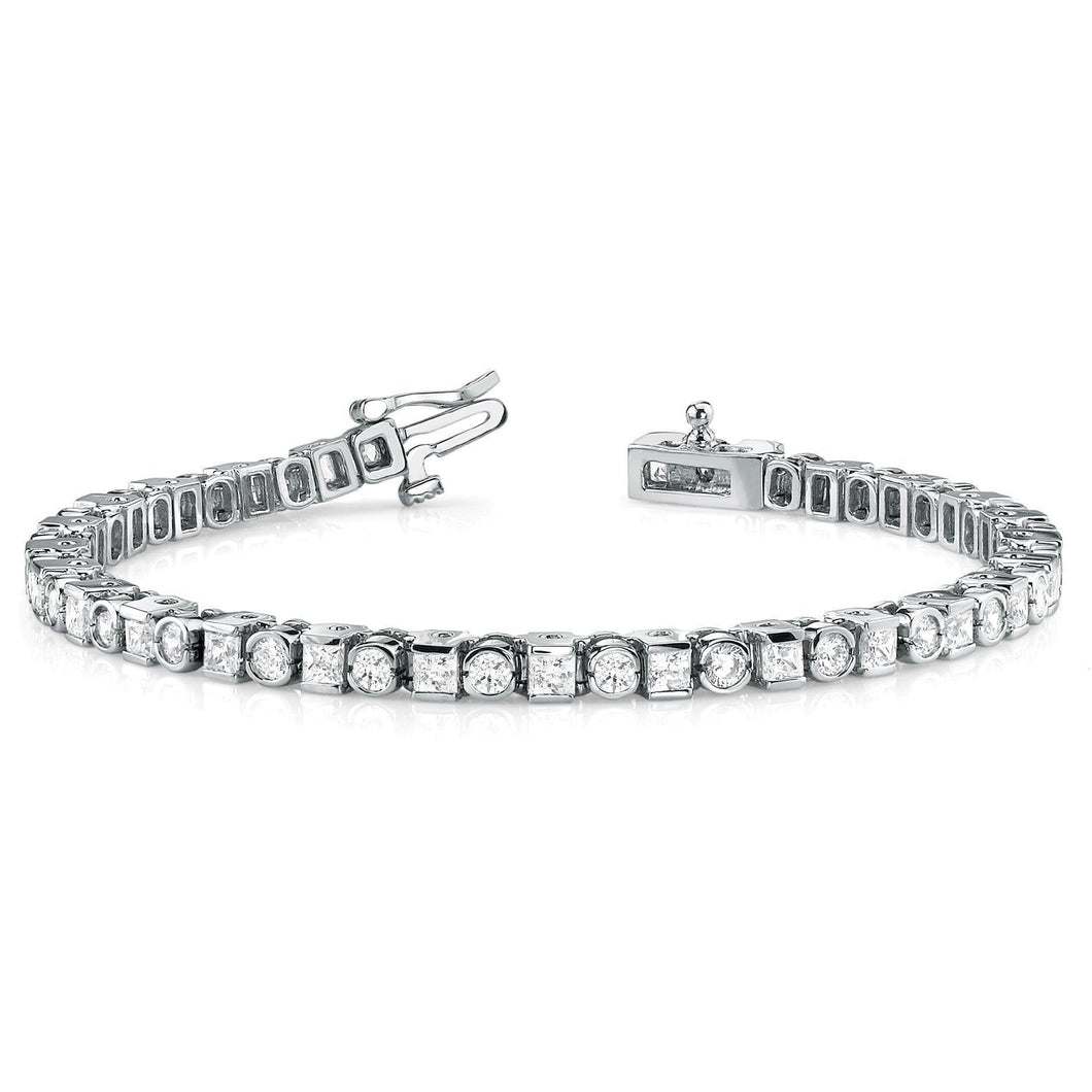 WG 14K 7,80 Karaat Prinses En Ronde Geslepen Echt Diamanten Tennisarmband