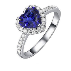 Whit Gold Halo Heart Ceylon Sapphire Ring 3.50 karaat diamanten sieraden