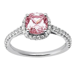 Wit goud 14K 3,01 karaat kussen roze edelsteen trouwring sieraden