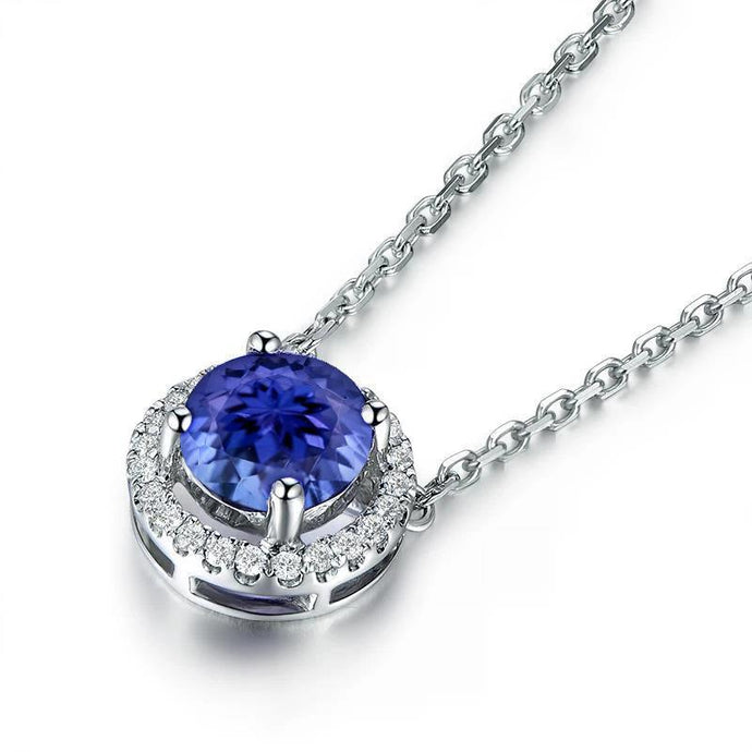 Wit goud 14K 3,25 karaat tanzaniet en diamanten hanger ketting - harrychadent.nl