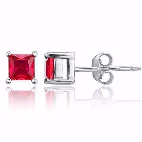 Wit goud 14K 3,50 karaat prinses geslepen Ruby Lady oorknopjes Nieuw - harrychadent.nl