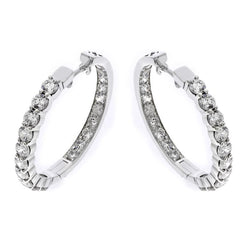 Wit goud 14K 3.20 karaat ronde geslepen diamanten Lady Hoop Earrings