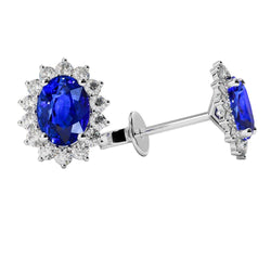 Wit goud 14K 5,90 karaat saffier met diamanten oorknopjes