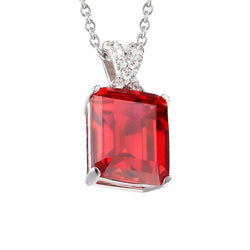 Witgoud 14K 8.25 Ct. Robijn en Natuurlijke uit de aarde gewonnen Diamanten Hanger Ketting