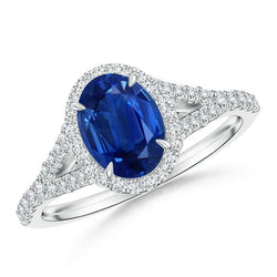 Wit goud 14K blauwe saffier ovale diamanten ring 2.50 karaat sieraden