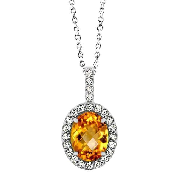 Wit goud 15 kt Citrien met diamanten hanger ketting met ketting - harrychadent.nl
