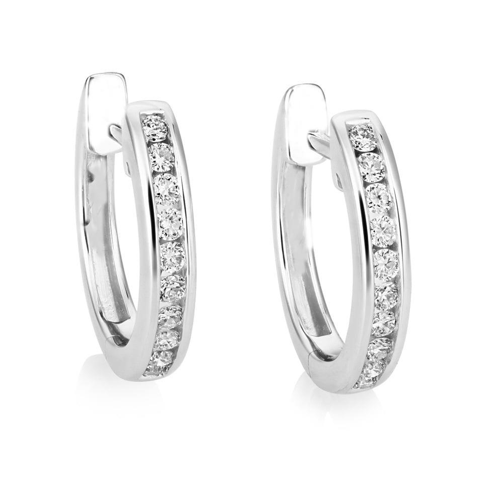 Wit Goud 14K Briljant Geslepen 2,80 karaat Echt Diamanten Hoepel Oorbellen Nieuw - harrychadent.nl