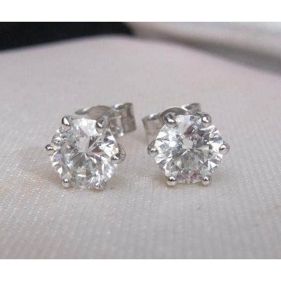 Witgoud 14K 2.00 karaat oude mijne geslepen diamanten oorknopjes Nieuw - harrychadent.nl