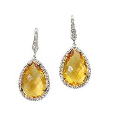 Witgoud 14K 37.08 Ct Citrien met diamanten Dangle Oorbellen Nieuw - harrychadent.nl