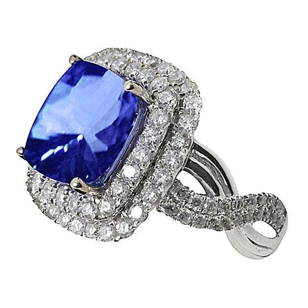 Witgoud 4,50 karaat kussen Ceylon Sapphire Diamanten Edelsteen Ring - harrychadent.nl