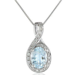 Witgoud 14K 12.75 Ct Prong Gezet Aquamarijn En Natuurlijke uit de aarde gewonnen Diamanten Hanger