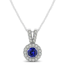 Witgouden 14K 2,50 ct tanzaniet met diamanten hanger ketting Nieuw