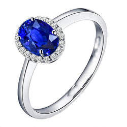 Witgouden 14K 2.30 Ct Ceylon Sapphire Diamonds Ring Nieuw