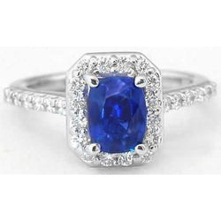 Witgouden 14K 3.40 Ct Ceylon blauwe saffier en diamanten ring