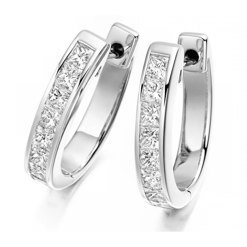 Witgouden 14K 4 karaats kanaalset Princess Cut Diamond Hoop Earring - harrychadent.nl