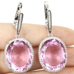 Witgouden 14K 45,28 ct roze kunziet met diamanten bungelende oorbellen