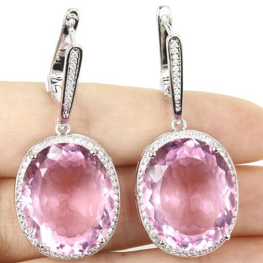 Witgouden 14K 45,28 ct roze kunziet met diamanten bungelende oorbellen - harrychadent.nl