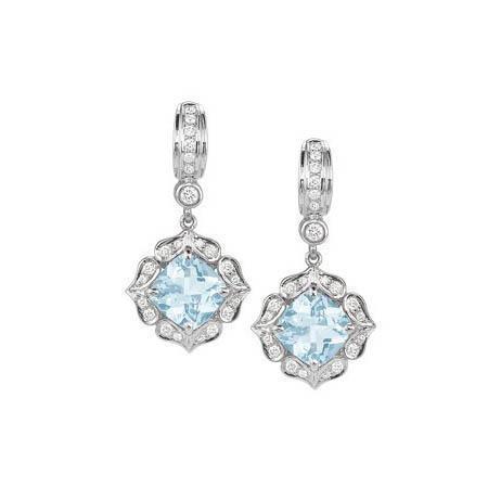 Witgouden 14K 4,70 ct aquamarijn met diamanten bungel oorbellen - harrychadent.nl