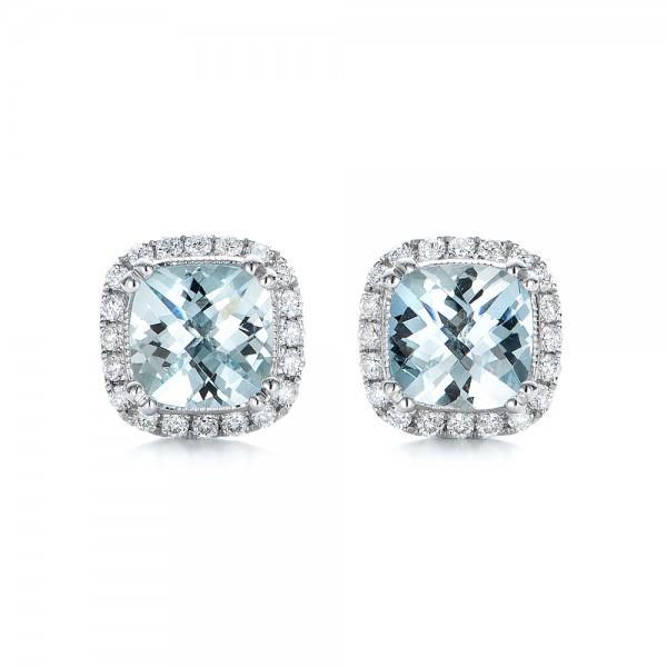 Witgouden 14K 4.70 Ct Halo Aquamarijn met diamanten oorknopjes - harrychadent.nl